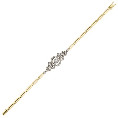 Lot 41 - Pair of Antique Gold and Diamond Earrings and Gold, Silver and Diamond Bracelet