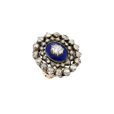 Lot 316 - Georgian Silver, Gold, Diamond and Blue Glass Ring