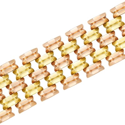 Lot 206 - Wide Retro Two-Color Gold Bracelet