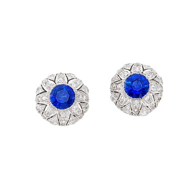 Lot 327 - Pair of Edwardian Platinum, Sapphire and Diamond Earrings