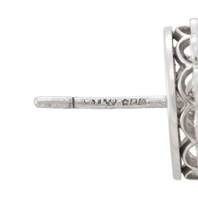 Lot 221 - Pair of Platinum, Cultured Pearl and Diamond Earrings