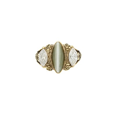 Lot 39 - Antique Gold, Platinum, Cat's Eye Chrysoberyl and Diamond Ring