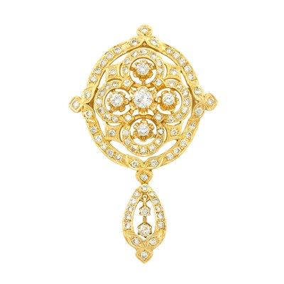 Lot 112 - Gold and Diamond Pendant-Brooch