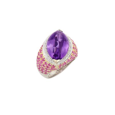 Lot 121 - White Gold, Amethyst, Pink Sapphire and Diamond Ring