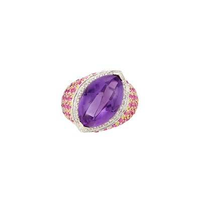 Lot 121 - White Gold, Amethyst, Pink Sapphire and Diamond Ring