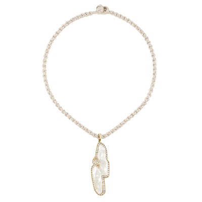 Lot 144 - Gold, Freshwater Pearl and Diamond Pendant with Silk Cord Necklace