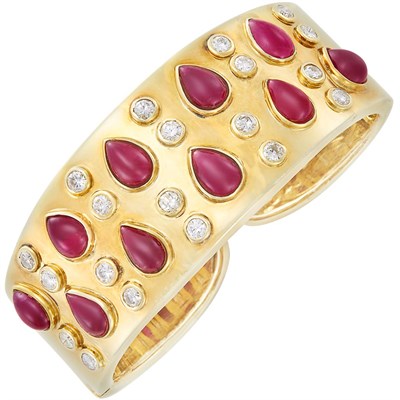 Lot 68 - Gold, Ruby and Diamond Cuff Bangle Bracelet