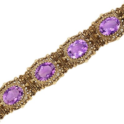 Lot 9 - Gold and Amethyst Link Bracelet