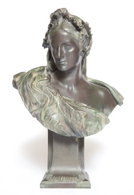 Lot 371 - French Green Patinated-Bronze Allegorical Bust...