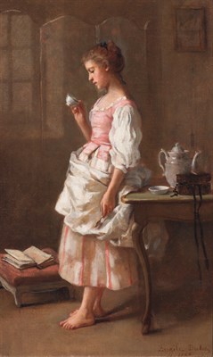 Lot 69 - Angele Dubos French, b. 1844 Girl Holding a...
