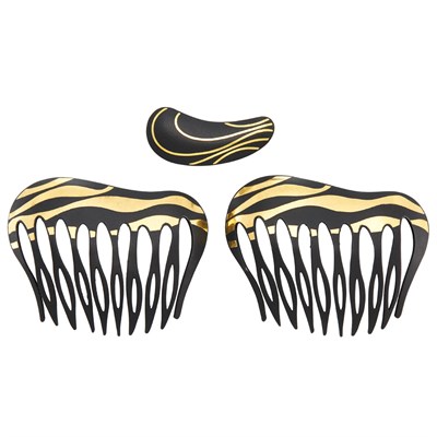 Lot 340 - Pair of Metal, Silver and Gold Combs and Barrette, Tiffany & Co.