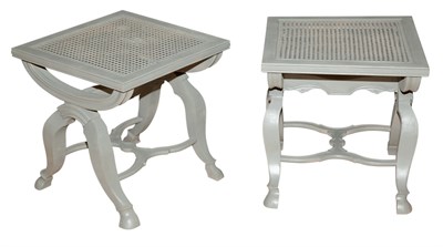 Lot 300 - Pair of Regency Style Gray Painted Wood Caned...