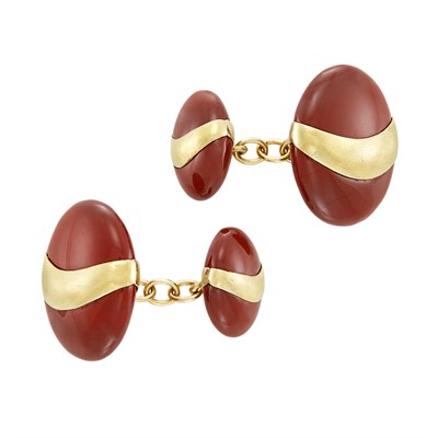 Lot 493 - Pair of Gold and Jasper Cufflinks, Tiffany & Co., Elsa Peretti