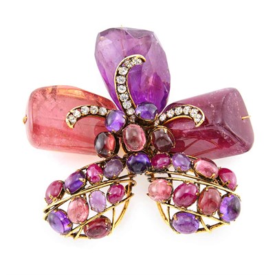 Lot 200 - Gilt-Metal, Amethyst, Quartz, Glass and Rhinestone Pin, Iradj Moini