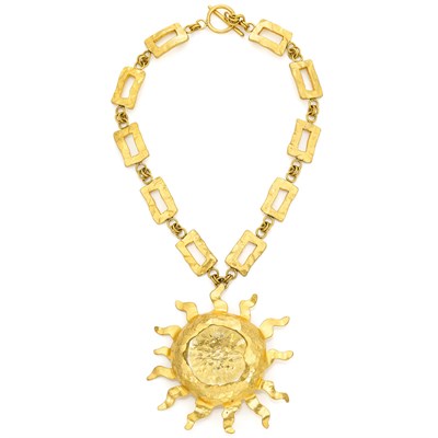 Lot 219 - Hammered Gilt-Metal Sun Pendant-Necklace, Van der Straeten