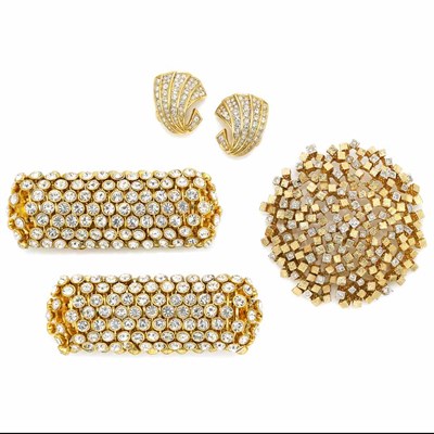 Lot 211 - Group of Wide Gilt-Metal and Rhinestone Jewelry