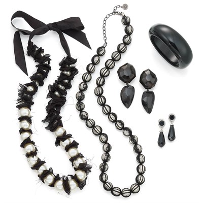 Lot 203 - Group of Imitation Pearl and Black Cloth Jewelry