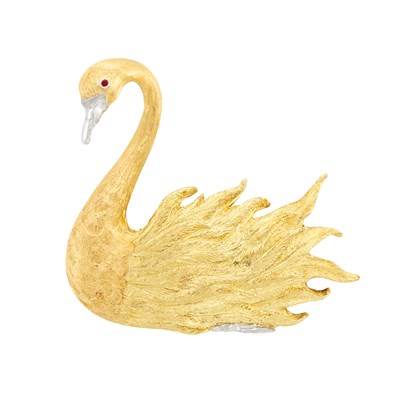 Lot 194 - Two-Color Gold and Ruby Swan Brooch, Buccellati