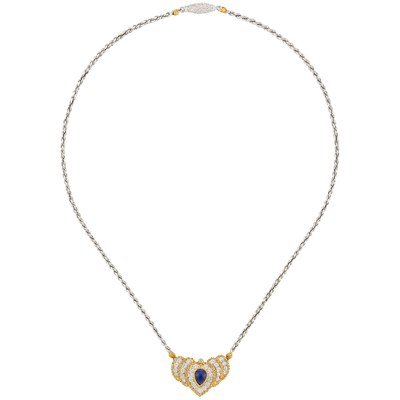 Lot 191 - Two-Color Gold, Cabochon Sapphire and Diamond Pendant-Necklace, Gianmaria Buccellati