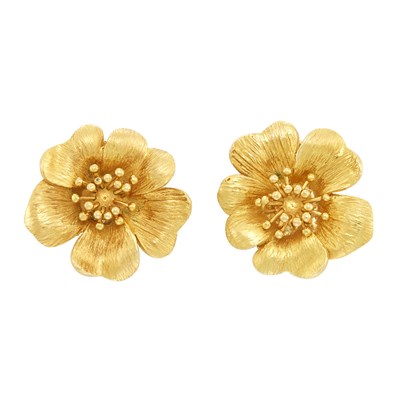 Lot 571 - Pair of Gold Flower Earclips, Ilias Lalaounis