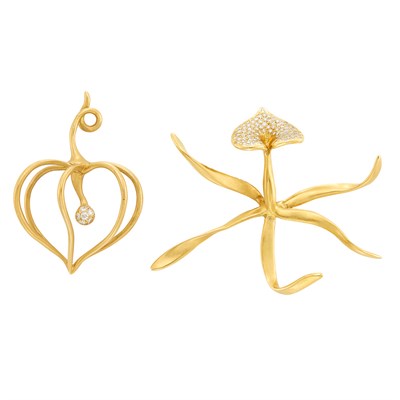 Lot 188 - Two Gold and Diamond Brooches, Angela Cummings