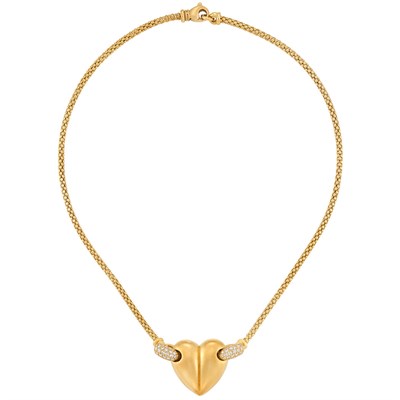 Lot 193 - Gold and Diamond Heart Pendant-Necklace, Barry Kieselstein-Cord