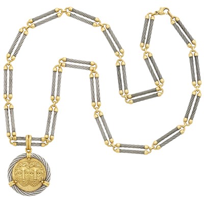 Lot 149 - Long Stainless Steel and Gold Pendant-Necklace, Fred