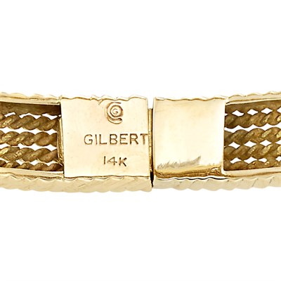 Lot 95 - Two-Color Gold, Cultured Pearl and Diamond Fringe Bracelet, Gilbert, and  Gold and Gem-Set Bangle Bracelet
