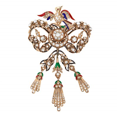 Lot 299 - Antique Gold, Enamel and Diamond 'En Tremblant' Brooch