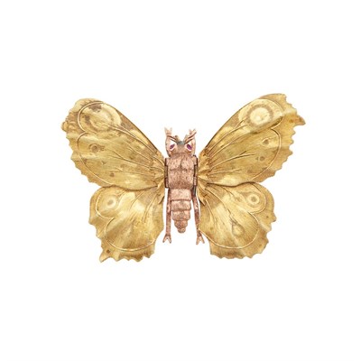 Lot 304 - Two-Color Gold and Ruby Butterfly Brooch, Mario Buccellati