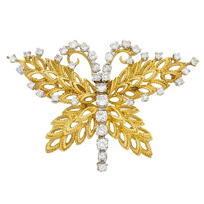 Lot 572 - Two-Color Gold and Diamond Butterfly Brooch