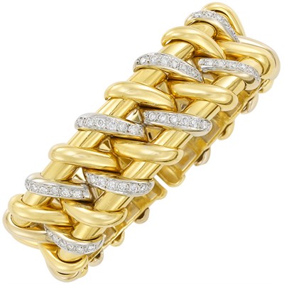 Lot 8 - Two-Color Gold, Steel and Diamond Bangle Bracelet