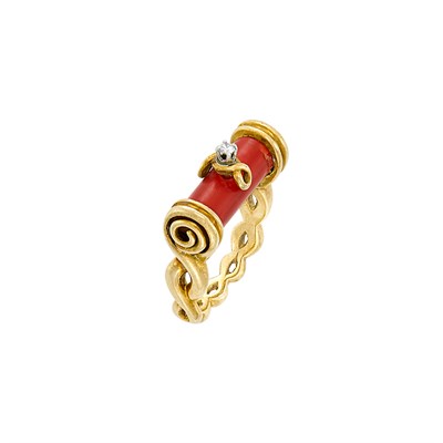 Lot 84 - Gold, Coral and Diamond Ring