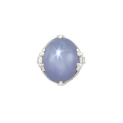 Lot 396 - Art Deco Platinum, Star Sapphire and Diamond Ring