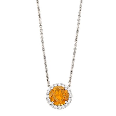 Lot 411 - Platinum, White Gold, Fancy Deep Brownish Yellowish Orange Diamond and Diamond Pendant-Necklace