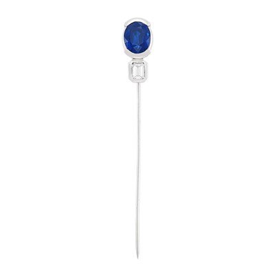 Lot 427 - Platinum, Sapphire and Diamond Stick Pin