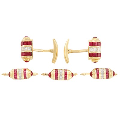 Lot 369 - Gentleman's Gold, Diamond and Ruby Dress Set