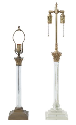 Lot 252 - Two Gilt-Metal and Glass Column-Form Lamps...