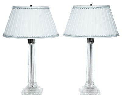 Lot 293 - Pair of Glass and Chromed Metal Column-Form...