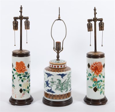 Lot 328 - Two Chinese Porcelain Lamps; Together with a...