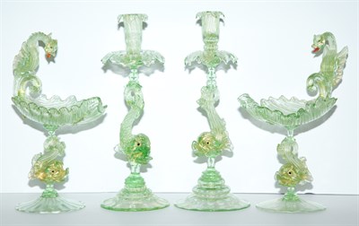 Lot 273 - Pair of Venetian Glass Dolphin Stem...