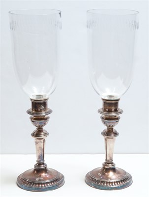 Lot 430 - Pair of Silver Plated Candlesticks with Glass...