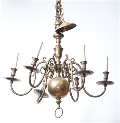 Lot 441 - Dutch Baroque Style Brass Six-Light Chandelier...