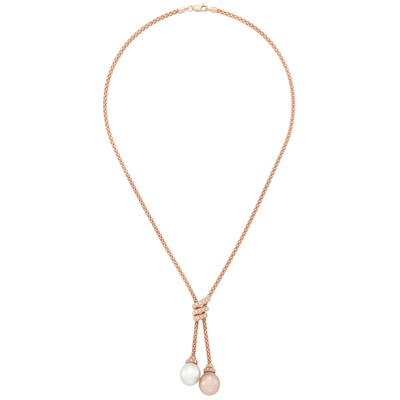 Lot 203 - Rose Gold, South Sea Cultured Pearl and Freshwater Pearl Lariat Necklace