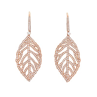 Lot 74 - Pair of Rose Gold and Diamond Leaf Pendant-Earrings