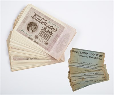 Lot 1083 - Germany 1923 First Issue 100,000 Mark Note...