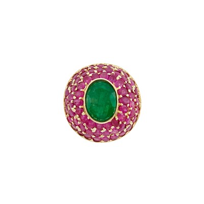 Lot 56 - Gold, Emerald, Ruby and Diamond Dome Ring