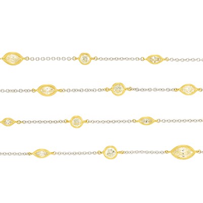 Lot 150 - Long Two-Color Gold, Fancy Light and Fancy Yellow Diamond Chain Necklace