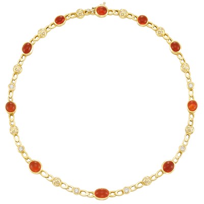 Lot 89 - Gold, Fire Opal and Diamond Necklace