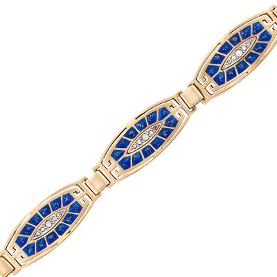 Lot 318 - Antique Gold, Platinum, Enamel and Diamond Bracelet